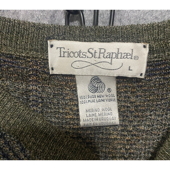 VTG Tricots‎ St Raphael Merino Wool Sweater Mens Sz L Green Plaid Pullover - Picture 3 of 6